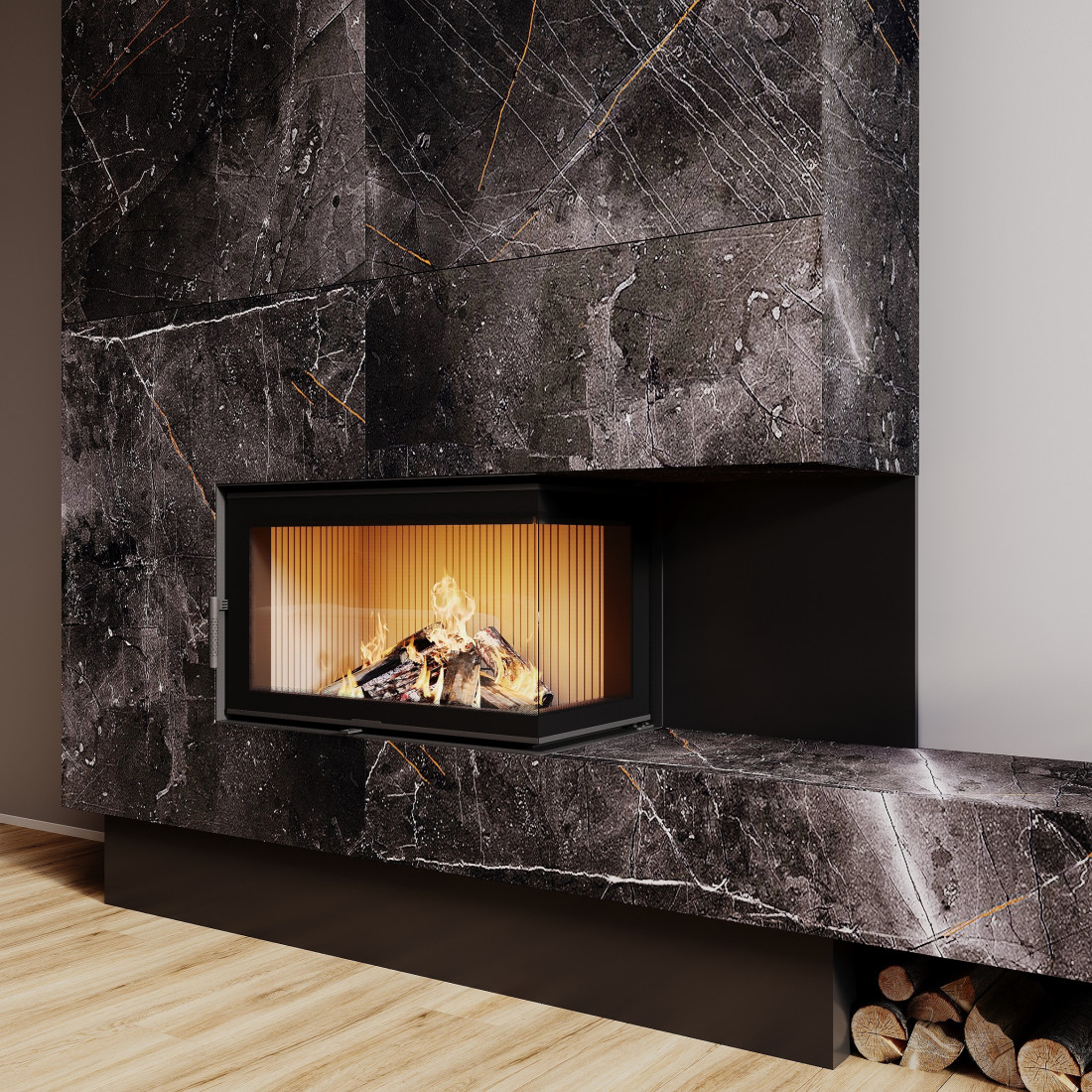  Камінна топка M-FIRE 80 кутова права (17kW)