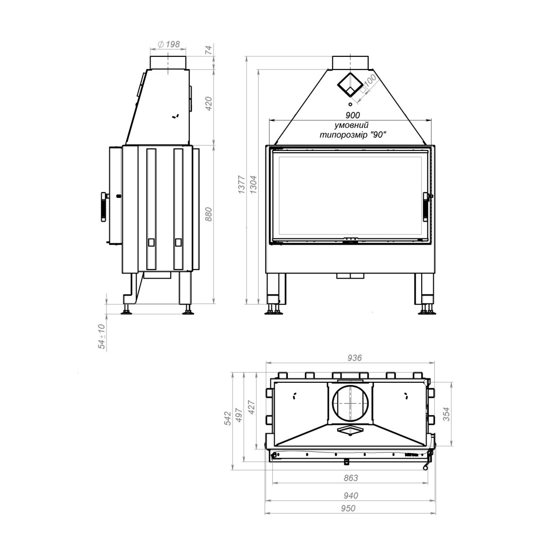 Каминная топка M-FIRE 90 прямая (19kW)