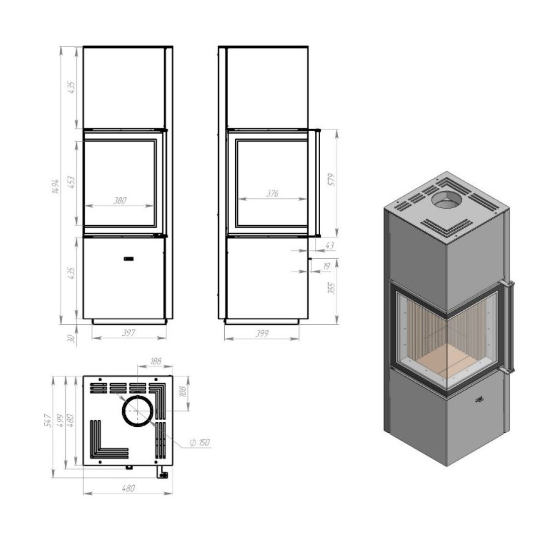 Піч сталева кутова M-Fire Corfu 9kW